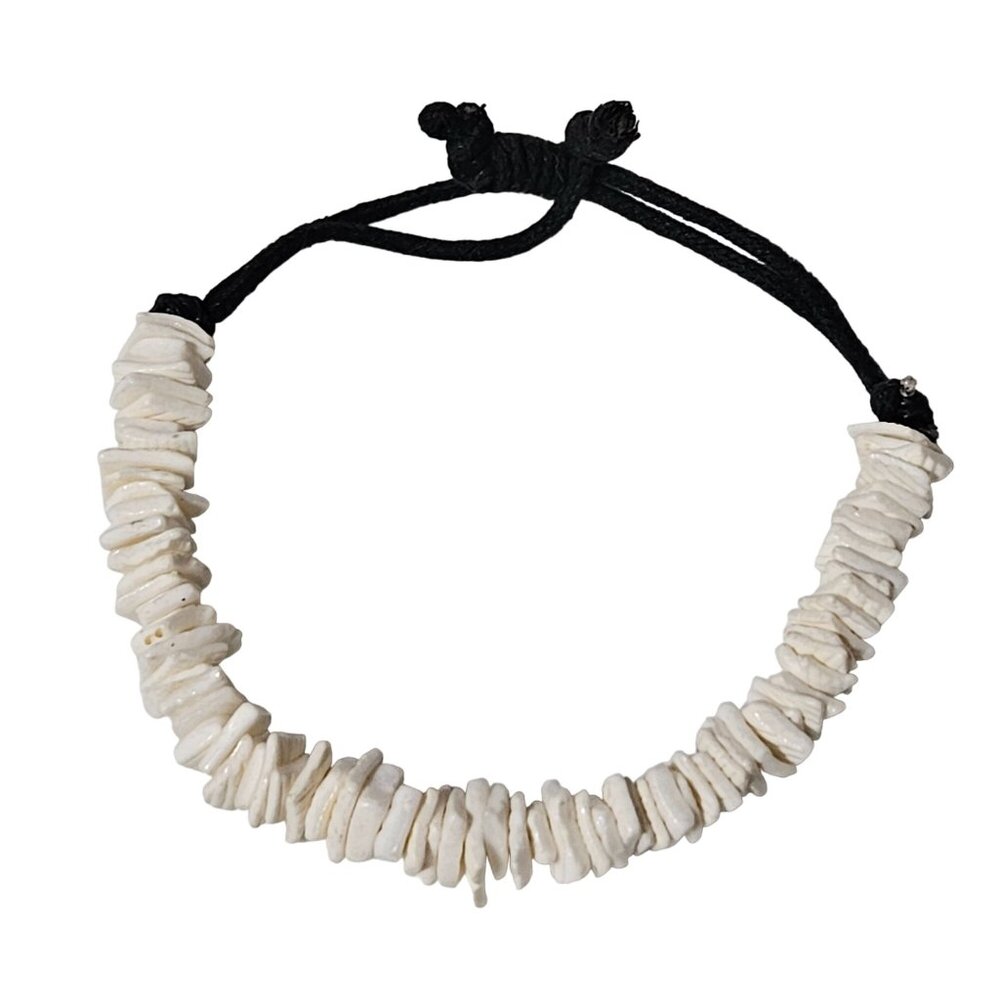 Boho White Shell Bead Bracelet Beach Core Surfer Mens Adjustable Black Cord
